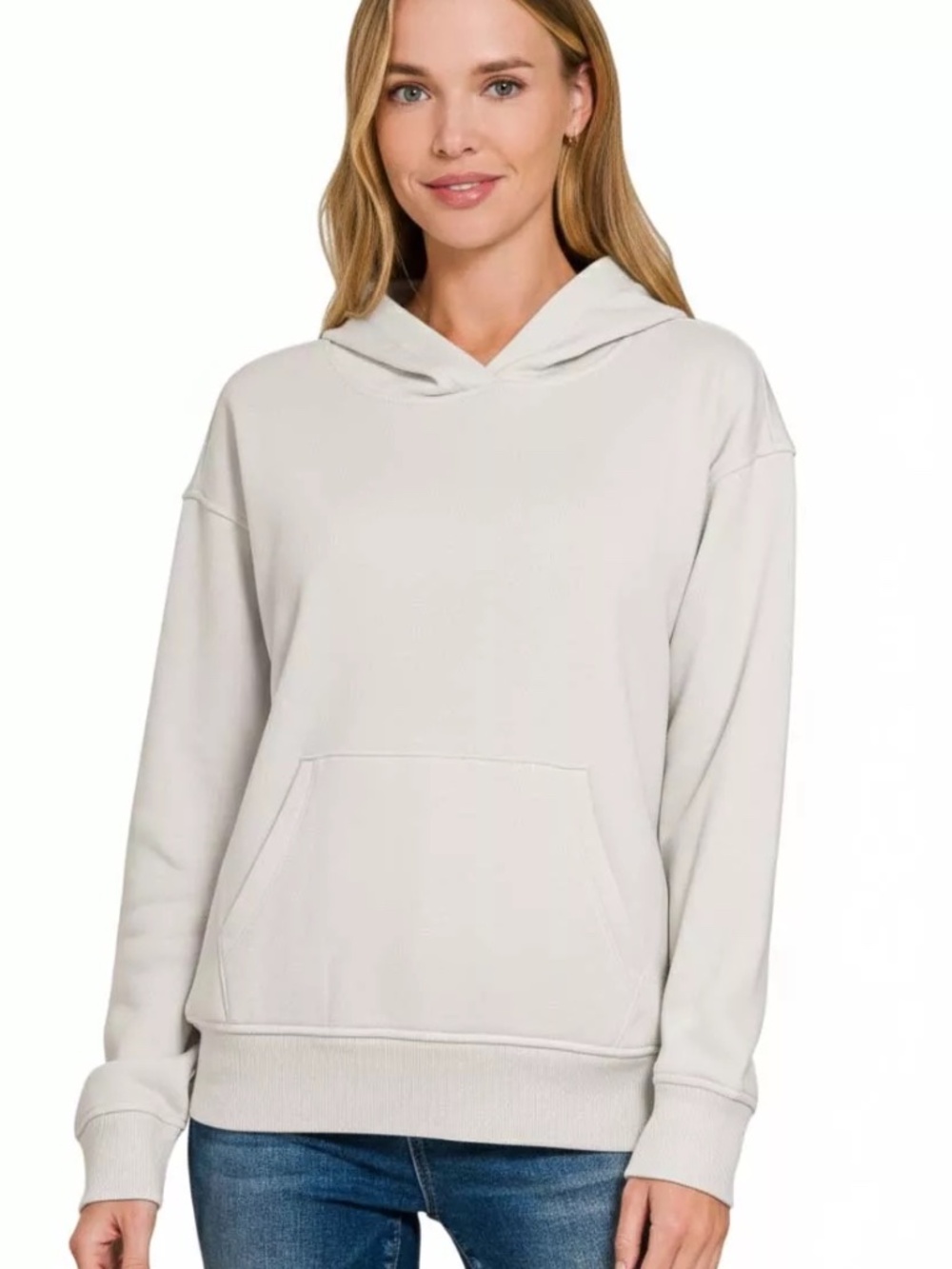 New Zenana Soft Fleece Pigment Dyed Kangaroo Pocket Bone Hoodie Women’s Medium - Picture 3 of 4